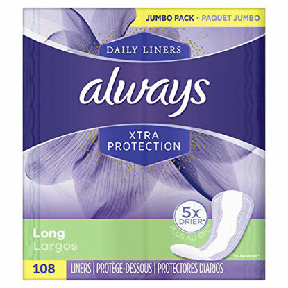 Picture of Always Xtra Protection Long Daily Liners Unscented 108 Count