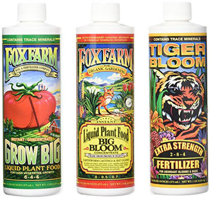 Picture of Fox Farm Liquid Nutrient Trio Soil Formula - Big Bloom, Grow Big, Tiger Bloom Pint Size (Pack of 3)