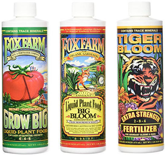 Picture of Fox Farm Liquid Nutrient Trio Soil Formula - Big Bloom, Grow Big, Tiger Bloom Pint Size (Pack of 3)