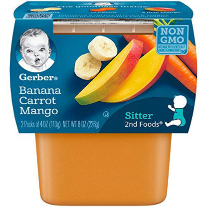 Picture of Gerber 2nd Foods Banana, Carrot & Mango Pureed Baby Food, 4 Ounce Tubs, 2 Count (Pack of 8)