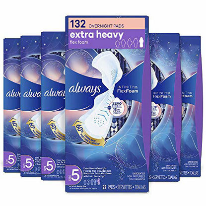 Picture of Always Infinity Feminine Pads for Women, Size 5, Extra Heavy Overnight Absorbency, with Wings, Unscented, 22 Count - Pack of 6 (132 Count Total) (Packaging May Vary)