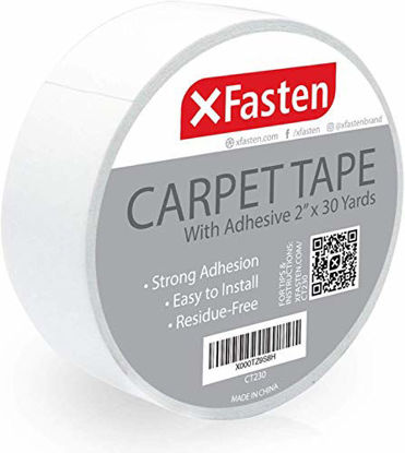 Picture of XFasten Double Sided Carpet Tape for Area Rugs, Residue-Free, 2-Inch x 30 Yards; Wood Super Strong and Heavy-Duty Rug Tape for Carpet to Floor and Rug to Carpet Applications