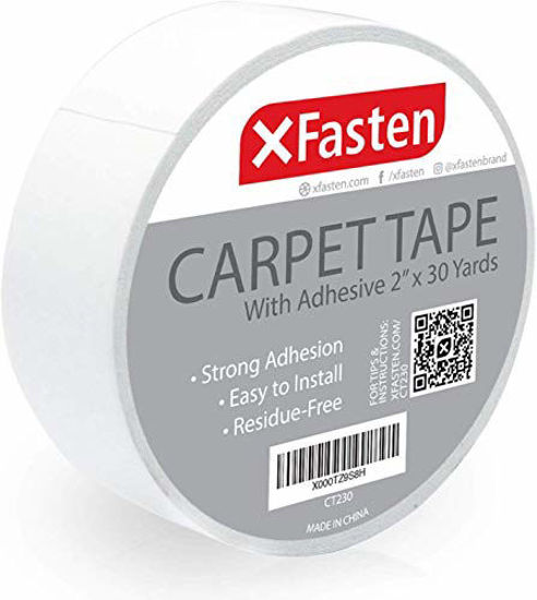 Picture of XFasten Double Sided Carpet Tape for Area Rugs, Residue-Free, 2-Inch x 30 Yards; Wood Super Strong and Heavy-Duty Rug Tape for Carpet to Floor and Rug to Carpet Applications