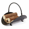 Picture of Amagabeli Fireplace Log Holder Indoor Firewood Carrier Metal Wood Rack Holders Tools Covers Fire Wood Basket Container Sets Ash Bucket and Carrying Bag Black Hearth Fireset Birch Outdoor Basket