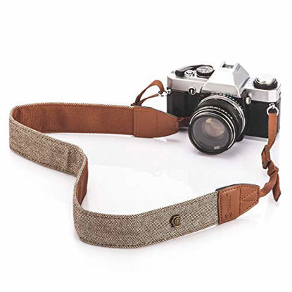 Picture of TARION Camera Shoulder Neck Strap Vintage Belt for All DSLR Camera Nikon Canon Sony Pentax Classic White and Brown Weave
