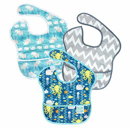 Picture of Bumkins SuperBib, Baby Bib, Waterproof, Washable, Stain and Odor Resistant, 6-24 Months, 3-Pack - Whales, Sea Friends, Gray Chevron