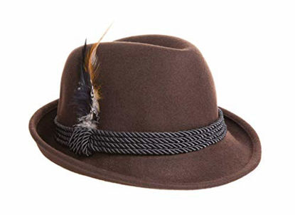 Picture of Alpine Holiday Oktoberfest Wool Bavarian Fedora Hat - Brown - Medium (7 to 7 1/8)
