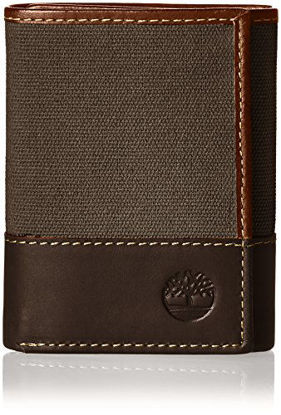 Picture of Timberland Men's Canvas & Leather Trifold Wallet, Charcoal, One Size