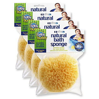 Picture of Baby Buddys Natural Baby Bath Sponge 4 Pack 4-5 Ultra Soft Premium Sea Wool Sponge Soft on Babys Tender Skin, Biodegradable, Hypoallergenic, Absorbent Natural Sea Sponge