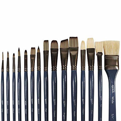 Picture of Mont Marte Premium Paint Brush Set 15 Piece, Includes 15 Different Brushes in a Roll Case with Magnetic Closure, Suitable for Watercolour, Acrylic and Oil Painting