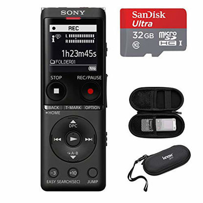 Picture of Sony ICD-UX570 Series Digital Voice Recorder (Black) with Built-in USB with 32GB microSD and Knox Gear Hard Carrying case