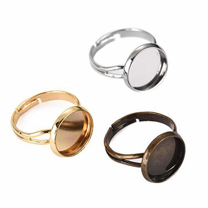 Picture of DROLE Ring Blanks with 12mm Adjustable Ring Bases Antique Silver Antique Bronze Gold Plated Metal Round Finger Ring Trays 30Pcs
