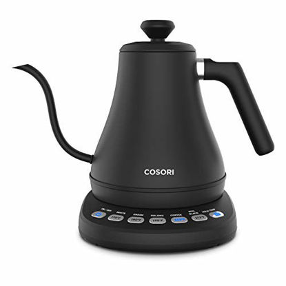 Picture of COSORI Electric Gooseneck Kettle with 5 Variable Presets, Pour Over Coffee Kettle & Tea Kettle, 100% Stainless Steel Inner Lid & Bottom, 1200 Watt Quick Heating, 0.8L, Matte Black