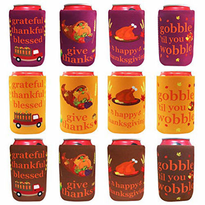 Picture of Thanksgiving Decorations - Tifeson 12 Pack Thanksgiving Beer Can Cooler Covers - Funny Turkey Neoprene Beer Can Sleeves for Fall Decor