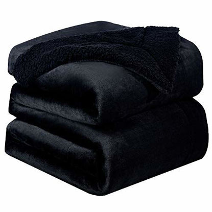 Picture of Bedsure Sherpa Fleece Blanket King Size(Not Electrical) Black Plush Blanket Fuzzy Soft Blanket Microfiber