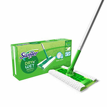 Picture of Swiffer Sweeper Dry + Wet All Purpose Floor Mopping and Cleaning Starter Kit with Heavy Duty Cloths, Includes: 1 Mop, 19 Refills