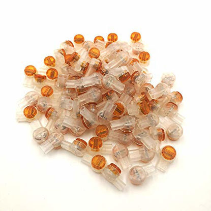 Picture of UY Wire to Wire Connector K2,SINCODA 100PCS Waterproof Gel-Filled Orange Clear Button Telephone Wire Connectors UY2 Butt Splice Connector K2 Network Cable Terminals