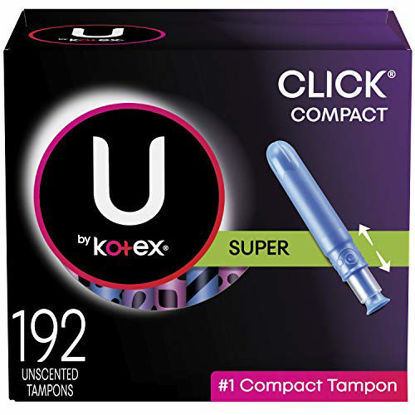 Picture of U by Kotex Click Compact Tampons, Super, Unscented, 192 Count (6 Packs of 32) (Packaging May Vary)