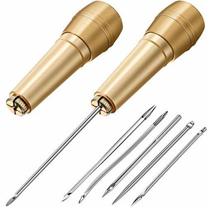 Picture of 6 Pieces Canvas Leather Sewing Awl, Leather Sewing Needle Awl Hand Stitch with 2 Pieces Copper Handle for Handmade Leather Sewing Tools Shoe and Leather Repair