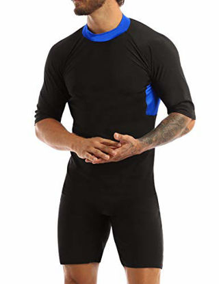 Picture of JanJean Mens Sun Protective Short Sleeves Full Body Swimsuit Shorty Wetsuit Surfing Diving Wetsuit Royal_Blue XL