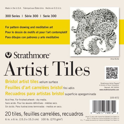 Picture of Strathmore 300 Series Bristol Artist Tiles, Vellum, 6"x6", White, 20 Sheets