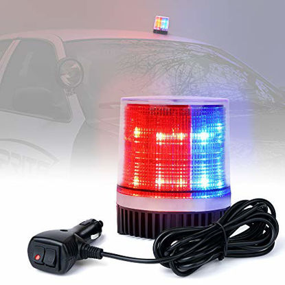 Picture of Xprite Red & Blue 12 LEDs Rotating Beacon Strobe Light w/Magnetic Mount, Revolving Warning Police Light for Emergency Caution Vehicle, Snowplow, Patrol Cars, Truck UTV