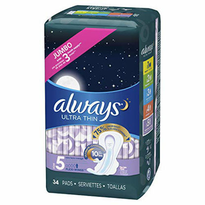 Picture of ALWAYS Ultra Thin Size 5 Extra Heavy Overnight Pads With Wings Unscented, 34 Count