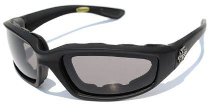 Picture of Chopper Night Driving Riding Padded Motorcycle Glasses 011 Black Frame with Yellow Lenses (Black - Smoke Lens), Medium
