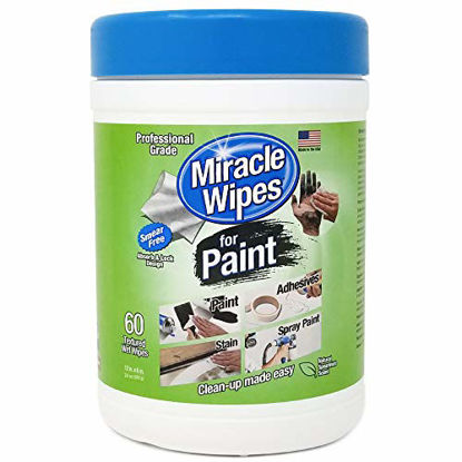 Picture of MiracleWipes for Paint Cleanup - All Purpose Cleaner, Brushes, Wet Paint, Caulking, Hands, Epoxy, Acrylic, DIY - Removes Grease, Grime, Oils, Adhesives & More - Cleaning Supplies - (60 Count)
