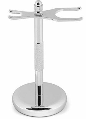 Picture of GBS Chrome Shaving Brush & Razor Stand- Ensures Proper Storage of Your Best Tools Including Badger and Synthetic Brushes and All Razors Safety, DE and Straight