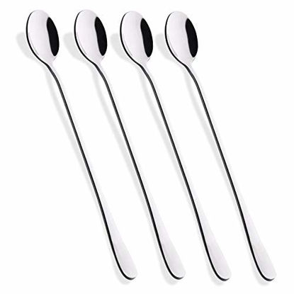 Picture of Hiware 9-Inch Long Handle Iced Tea Spoon, Coffee Spoon, Ice Cream Spoon, Stainless Steel Cocktail Stirring Spoons, Set of 4