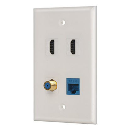 Picture of IBL-4 Port Wall Plate with Coaxial TV Cable F Type + Cat6 Ethernet +2 HDMI Keystone Female to Female Jack in White
