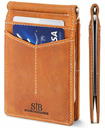 Picture of SERMAN BRANDS RFID Blocking Wallet Slim Bifold - Genuine Leather Minimalist Front Pocket Wallets for Men with Money Clip (California Desert Rogue)