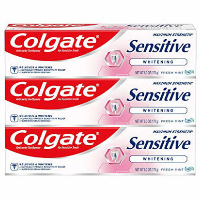 Picture of Colgate Sensitive Whitening Toothpaste for Sensitive Teeth, Enamel Repair and Cavity Protection, Fresh Mint Gel - 6 ounce (3 Pack)