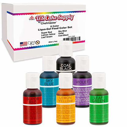 Picture of 6 Color Cake Food Coloring Liqua-Gel Decorating Baking Primary Colors Set - U.S. Cake Supply .75 fl. Oz. (20ml) Bottles Primary Popular Colors - Made in the U.S.A.