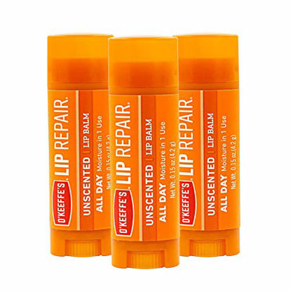 Picture of O'Keeffe's Unscented Lip Repair Lip Balm for Dry, Cracked Lips, Stick, (Pack of 3)