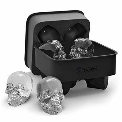 Picture of Shaped 3D Skull Ice Mold, Super Flexible Silicone Ice Cube Mold, Makes Four Giant Skulls (Black)
