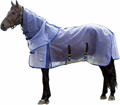 Picture of WeatherBeeta Comfitec Ripshield Plus with Belly Wrap Detach-A-Neck Fly Sheet White/Blue 69"