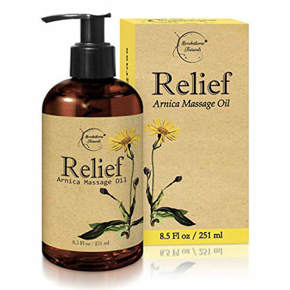 Picture of Relief Arnica Massage Oil - Great for Sports & Athletic Therapeutic Massage - All Natural - Arnica Montana for Sore Muscle Relief. Contains Sweet Almond, Jojoba, Grapeseed & Essential Oils 8.5oz