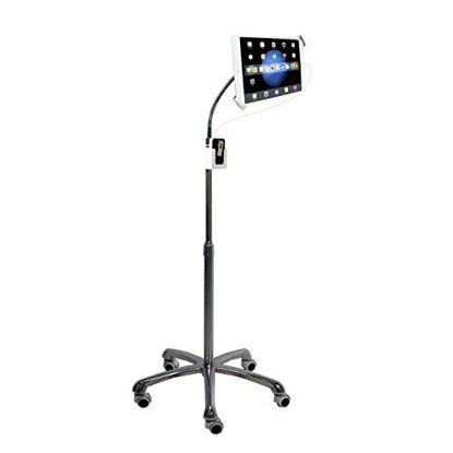 Picture of CTA Digital: Heavy-Duty Height-Adjustable, Rotating Tablet Stand with Security, Gooseneck and Locking Wheels for 7-13" Tablets, Including iPad 10.2-Inch (7th & 8th Gen.), Silver