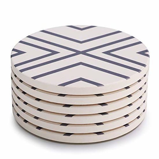 Picture of LIFVER Coasters for Drinks, Absorbent Coaster Set of 6 with Cork Base, Ceramic Drink Coasters for Cold Drinks Wine Glasses Cups Mugs, Grey-line