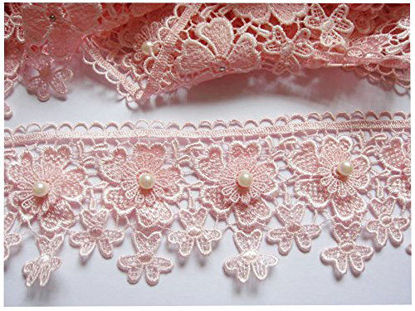 Picture of YYCRAFT Flower 3.5" Lace Edge Trim Wedding Applique DIY Sewing Crafts-Baby Pink(2 Yards)