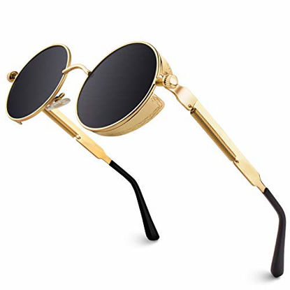 Picture of GQUEEN Retro Round Circle Steampunk Sunglasses Polarized Metal Alloy for Women Men MTS2