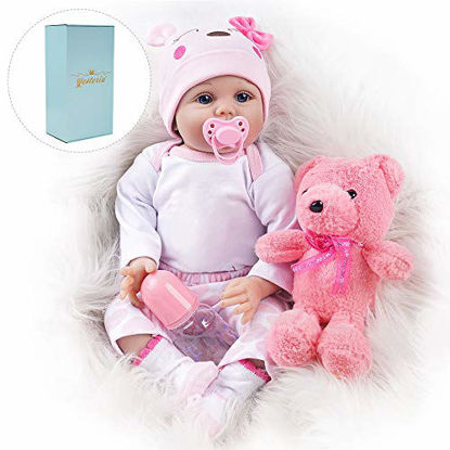 Picture of Yesteria Reborn Baby Doll, 22 Inch Realistic Silicone Baby Doll, Weighed Reborn Girl Doll in Pink Outfit, with Accessories and Certificate of Adoption