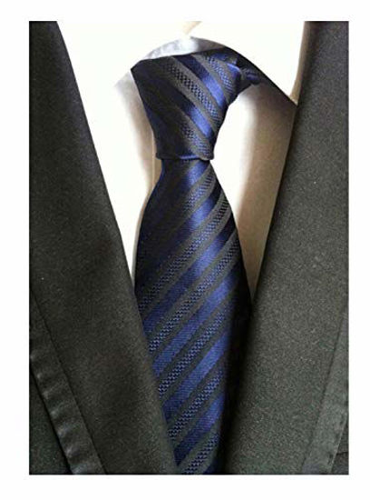 Picture of Secdtie Men Stripe Navy Blue Black Jacquard Woven Silk Tie Formal Necktie TW015