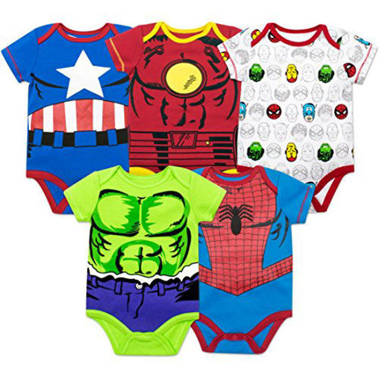 Spiderman Iron Man and Captain America Marvel Baby Boys' 5 Pack Bodysuits The Hulk 