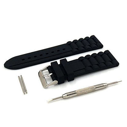 Picture of 24mm Black Straps Silky Soft Rubber Watch Bands for Fossil Watch and Most Diver Watch