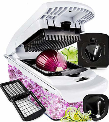 Picture of Fullstar Vegetable Chopper - Spiralizer Vegetable Slicer - Onion Chopper with Container - Pro Food Chopper - Black Slicer Dicer Cutter - 4 Blades