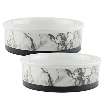 Picture of Bone Dry Elegant Marble Design Ceramic Pet Bowl, Medium - 6 x 6 x 2, 2 Piece, Black & White, CAMZ10397