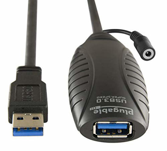 Picture of Plugable 10 Meter (32 Foot) USB 3.0 Active Extension Cable with AC Power Adapter and Back-Voltage Protection